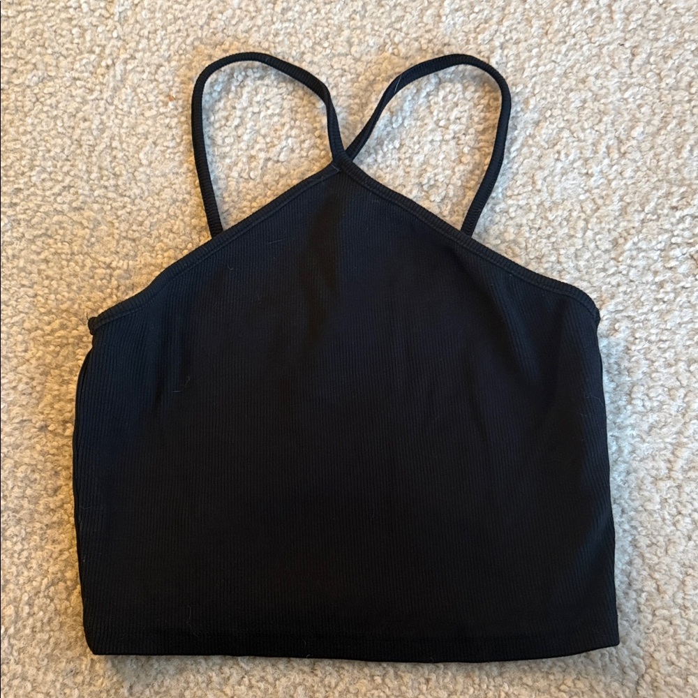 Zara Black Ribbed Cropped Tank Top